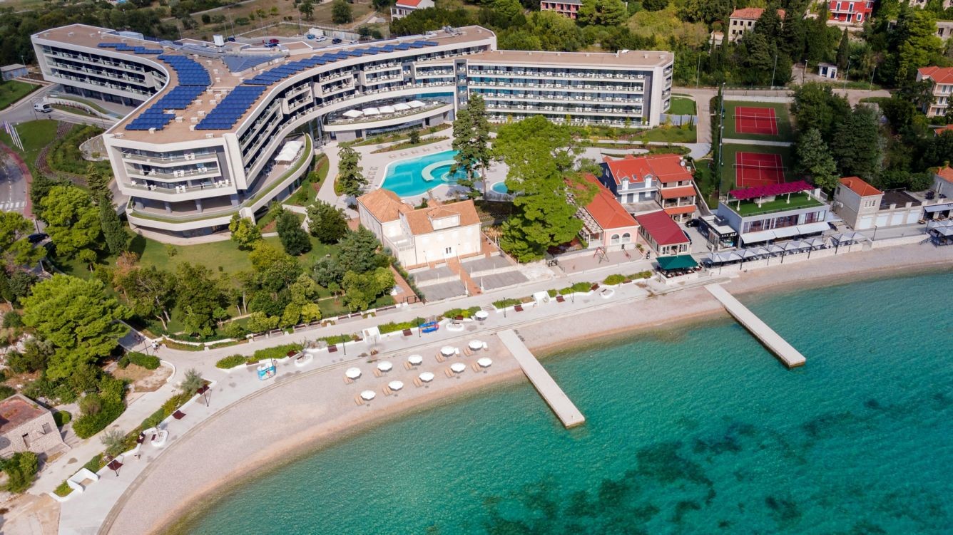 Seaside hotel exterior and the beach